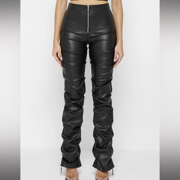Maniere De Voir Pants - Tacked Leather Flared Trousers